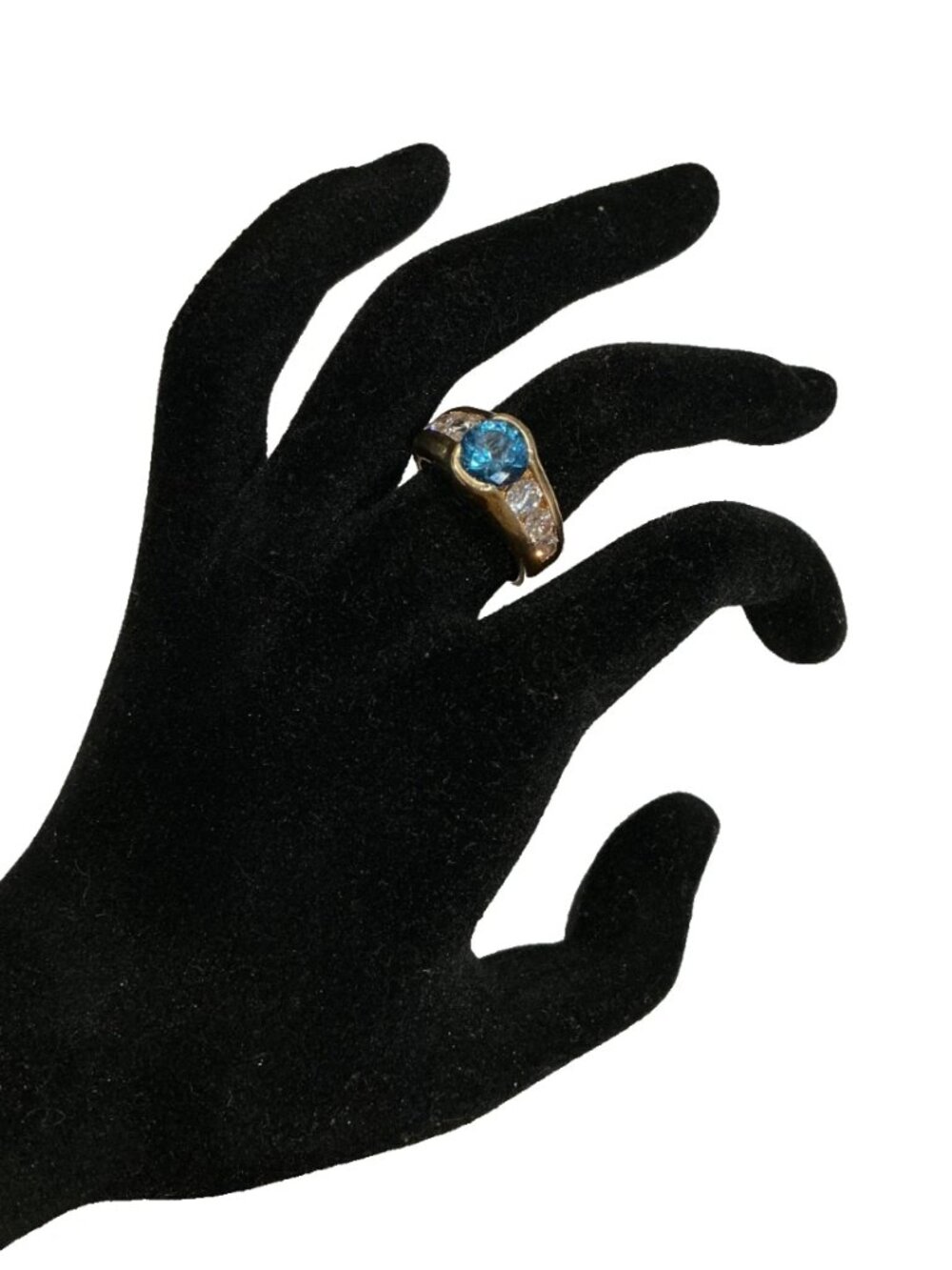 Blue Rhinestone Cocktail Ring Gold Tone Clear Crystal China Size 7 Statement
